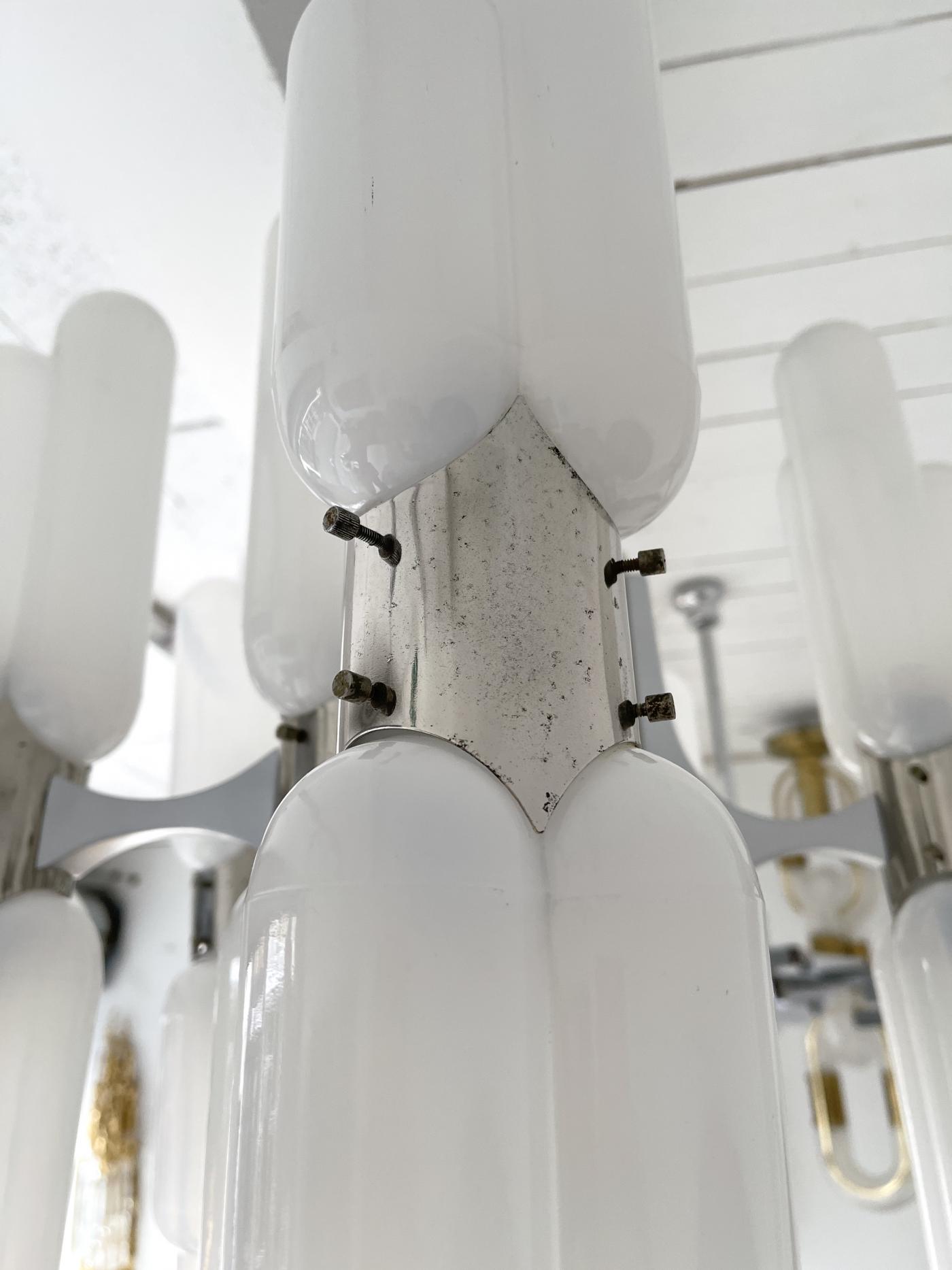 Torpedo chandelier in Murano glass and chromed metal by Carlo