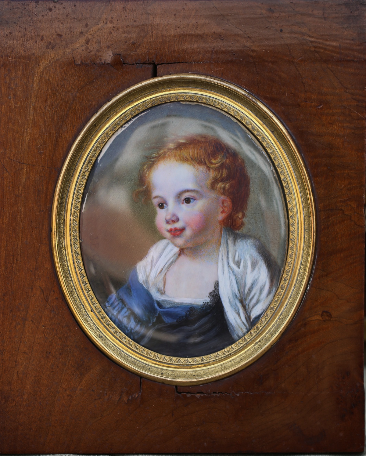 Portrait Miniature Ancien – Enfant Aux Cerises – Signé D'après Russel – Occasion – Objet De Collection