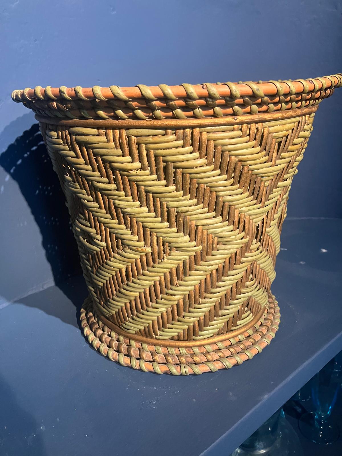 Plant pot, rattan with green edging | Paul Bert Serpette