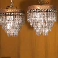paire pair lustre chandelier cristal crystal luminaire light pendant pampilles