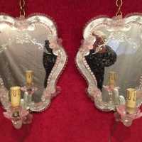 paire miroirs appliques murano italien fleurs rose electrique