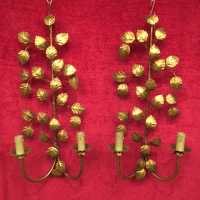 paire pair applique light fixture golden feuilles leaves