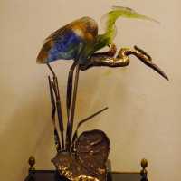 1970/80' Héron en bronze et pâte de verre formant lampe signé LOHE