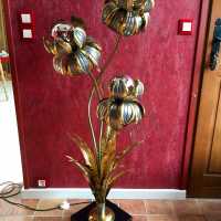 lampadaire lampe lamp doré laiton fer fleurs 