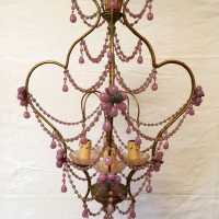 lustre chandelier opaline rose pink light