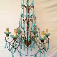 lustre chandelier opaline bleu blue light