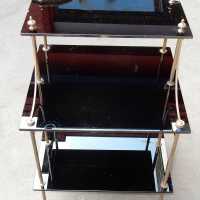 1950/70' Etagère à 3 Niveaux en Laiton et Opaline Noire en Escalier Maison Bagués