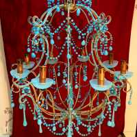 lustre chandelier opaline bleu blue light lampe lamp lumières