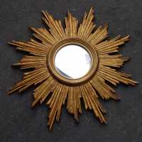 1950' Miroir Soleil Convexe, Bois Doré 70 cm 