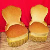 PAIR ARMCHAIR CRAPAUD OCRE VELOURS