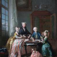 Oil on canvas, Portrait of mother and three children