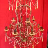 bronze chandelier crystal lamp light opaline candlestick pink pink