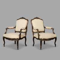 Pair of walnut cabriolet armchairs Louis XV style