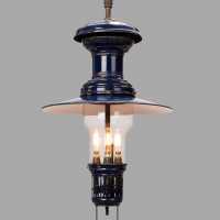 Enamelled Sheet Metal Gas Pendant, Late Nineteenth Gas Pendant Light in Blue Enameled Sheet