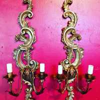 pair gold wood applique wood gold iron pair light fixture