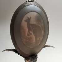 Egg of emu finely engraved playing different colors of the shell in thickness