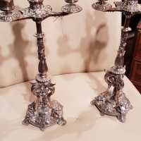 Pair of candlesticks Etruscan style woman draped in antique