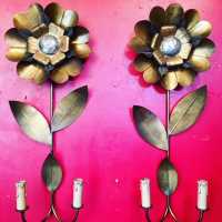 pair gilt wood applique wood gold iron pair light fixture