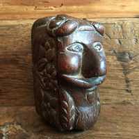 Fruit Snuffbox with Lid in Face of Grotesque and Animal Decor XIXth Folk Art