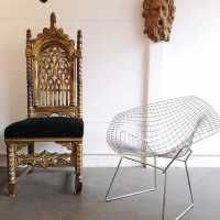 Important Neo-Gothic chair and Diamond Chair by Harry Bertoia