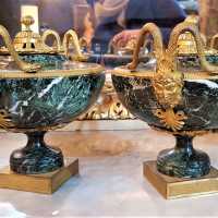 Pair of marble and bronze urns, 19th century