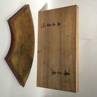 Fan dish lacquered with Japanese gold leaf