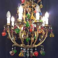 Twentieth chandelier in gilt bronze with murano fruit pendants