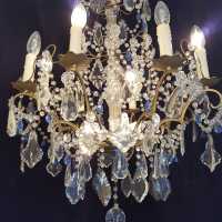 Twentieth chandelier with white and blue pendants at 8 lights