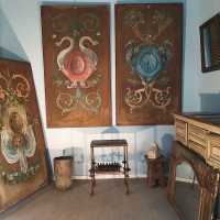 Three large painted panels 19th