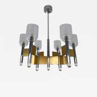 chandelier brass chrome metal sciolari italy 1970