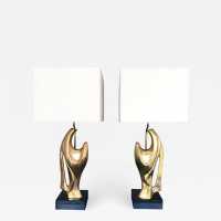 lamps pair gilded bronze alain bedside france 1970