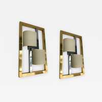 wall lights pair brass metal banci italy 1970 1980