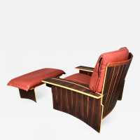 Bernini wood leather ottoman armchairs 1970