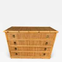 Chest of drawers rattan bamboo brass dal vera italy 1970