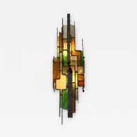 brutalist wrought iron wall lamp longobard glass poliarte italy 1970