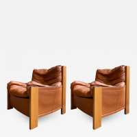 wood leather armchairs tobia scarpa maxalto italy 1970