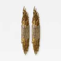 wall lights pair gilded bronze glass claude victor boeltz france 1970