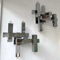wall lights pair chromed metal gaetano sciolari italy 1970