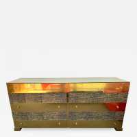 sideboard chest of drawers brass bronze mirror luciano frigerio italy 1970