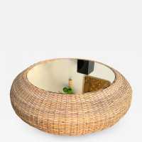 Rattan mirror coffee table 1970