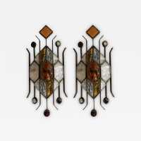 sconces pair glass wrought iron gilded longobard poliarte italy 1970