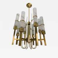 brass chandelier sciolari glass italy 1960 1970