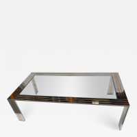 coffee table brass chrome metal glass renato zevi italy 1970