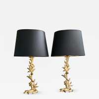 lamps pair bronze golden metal fondica mathias france 1990