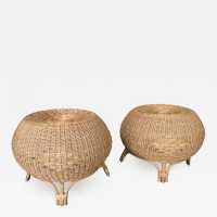 rattan stools poufs 1970 1980