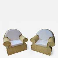 Rattan armchairs raffia italy club 1970