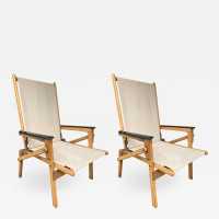 folding armchairs pair wood leather suede 1950 1960