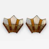 sconces pair wrought iron gilded longobard glass poliarte italy 1970