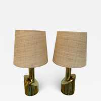pair of rattan brass lamps Italy 1970