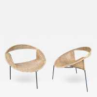 pair armchairs rattan saturn metal gastone rinaldi italy 1950 1960